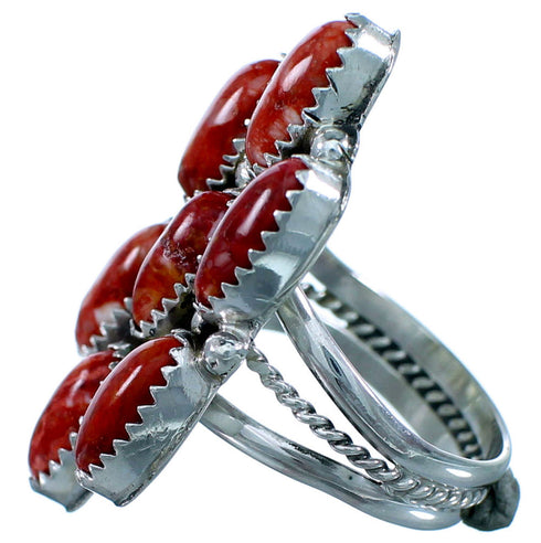 Authentic Sterling Silver Red Oyster Shell Navajo Indian Ring Size 8-1/2 RX109521